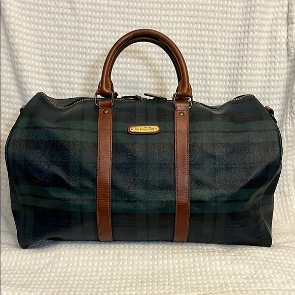 RALPH LAUREN Black Watch Plaid Boston Weekend Travel Duffle Doctors Bag 48CM - Picture 1 of 11